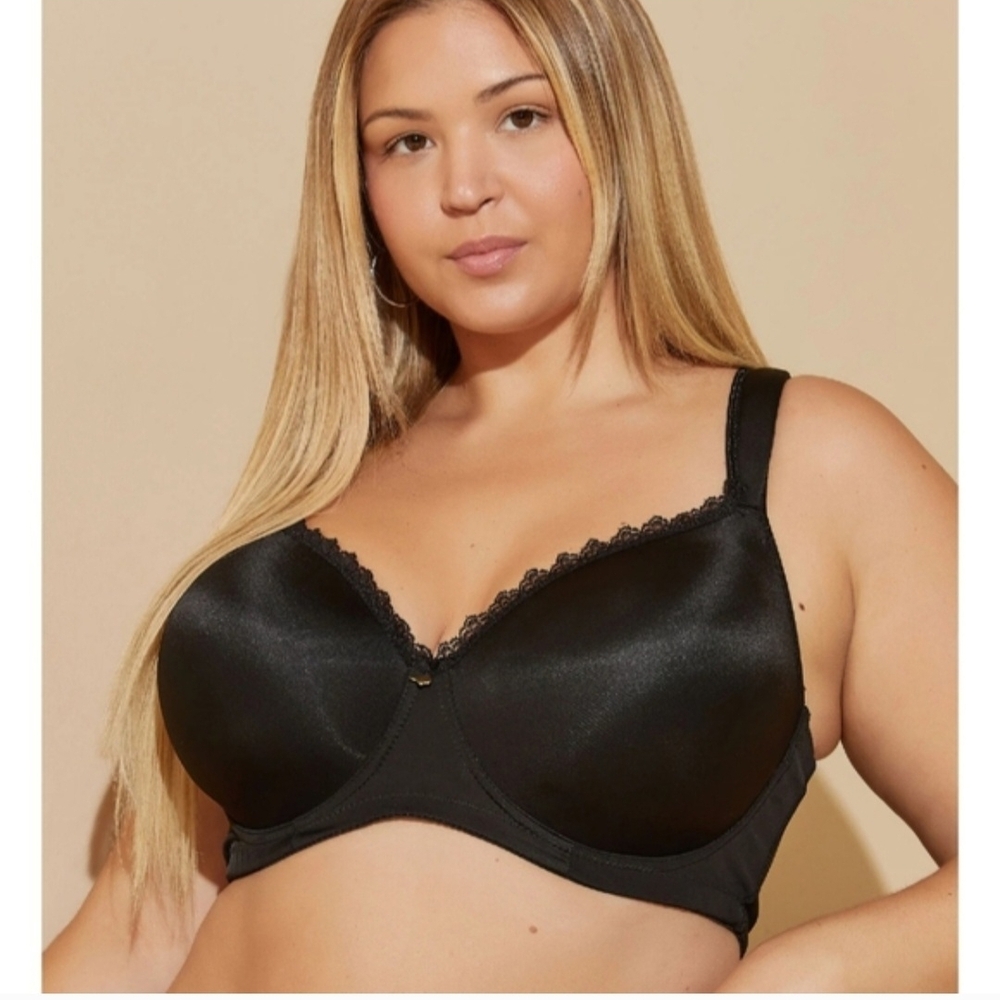Ashley Stewart Elegant Black Satin Bra 44DD NWT